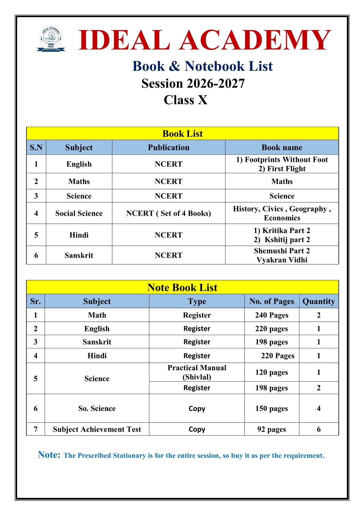 Booklist Class 10